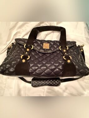 Francesco Biasia Quilted Black Shoulder Bag with Gold Hardware